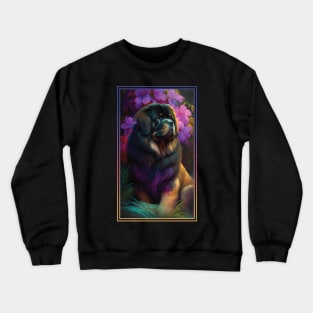 Tibetan Mastiff Dog Vibrant Tropical Flower Tall Digital Oil Painting Portrait Crewneck Sweatshirt